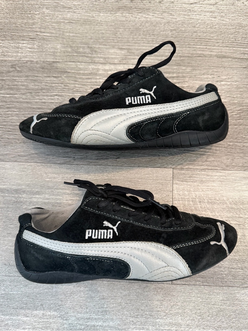 Puma Black and White Suede Low-Profile Sneakers